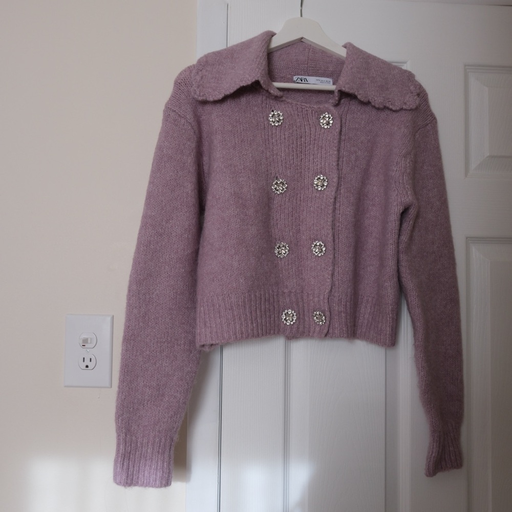 Zara Lavender Buttoned Cardigan